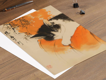 Affiche Chat Japonais – Poster Art Vintage Wabi Sabi pour Doux Rêves