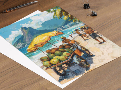 Affiche Ipanema – Poster des Vendeurs de Noix de Coco en Bord de Mer