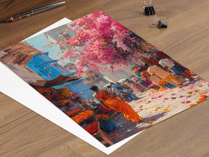 Affiche Couleurs du Tamil Nadu – Poster Marché Fleuri Indien Vibrant