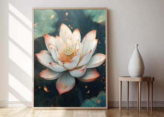 Affiche Fleur de Lotus – Art en Porcelaine Vietnamienne, Décor Pastel