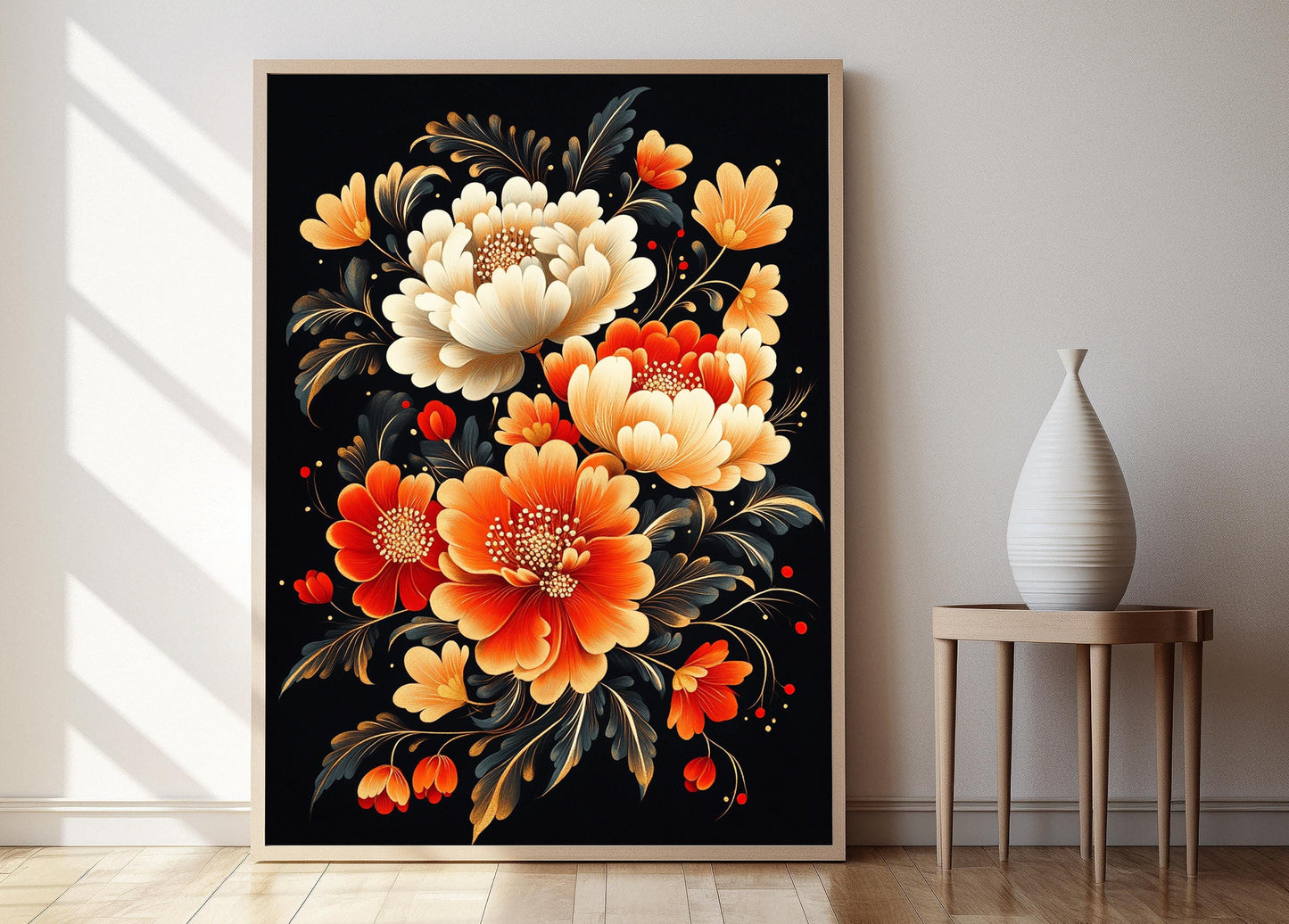 Affiche Art Laque Vietnamienne – Impression Florale Éclatante