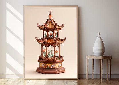 Affiche Pagode Vietnamienne – Poster Art Décoratif Peint à la Main
