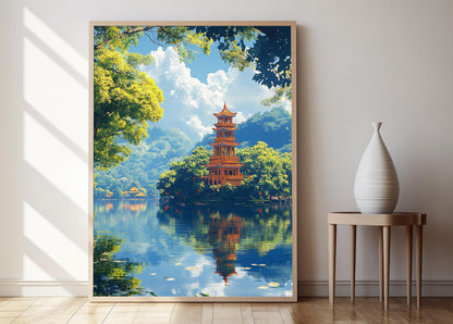 Affiche Pagode Tran Quoc – Impression Art de Hanoi et Paysage du Lac Ouest