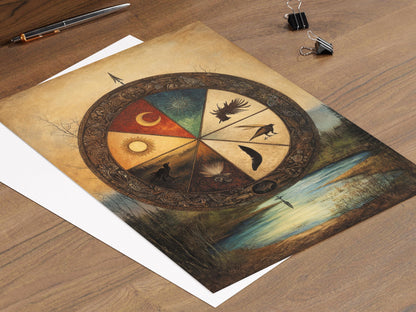 Affiche Roue Médecine Cherokee – Art Amérindien, Symbolisme et Éléments