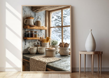 Affiche Cuisine Nordique – Décor Rustique Islandais avec Supports Tricotés