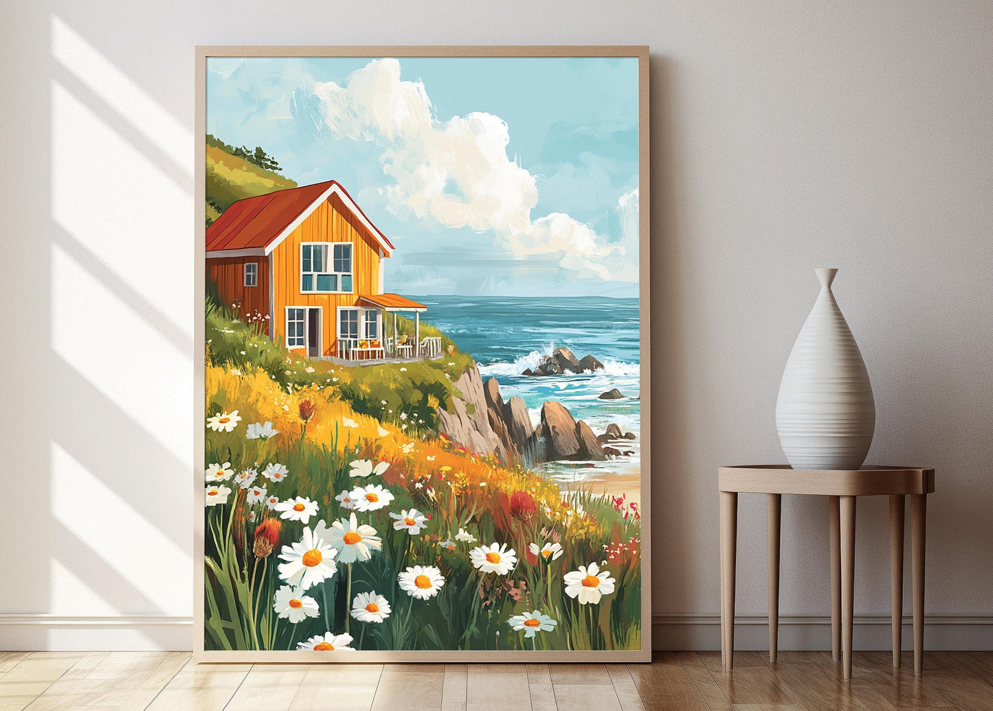 Affiche Maison Côtière Chilienne – Vue Océan de Santiago, Bardage Coloré