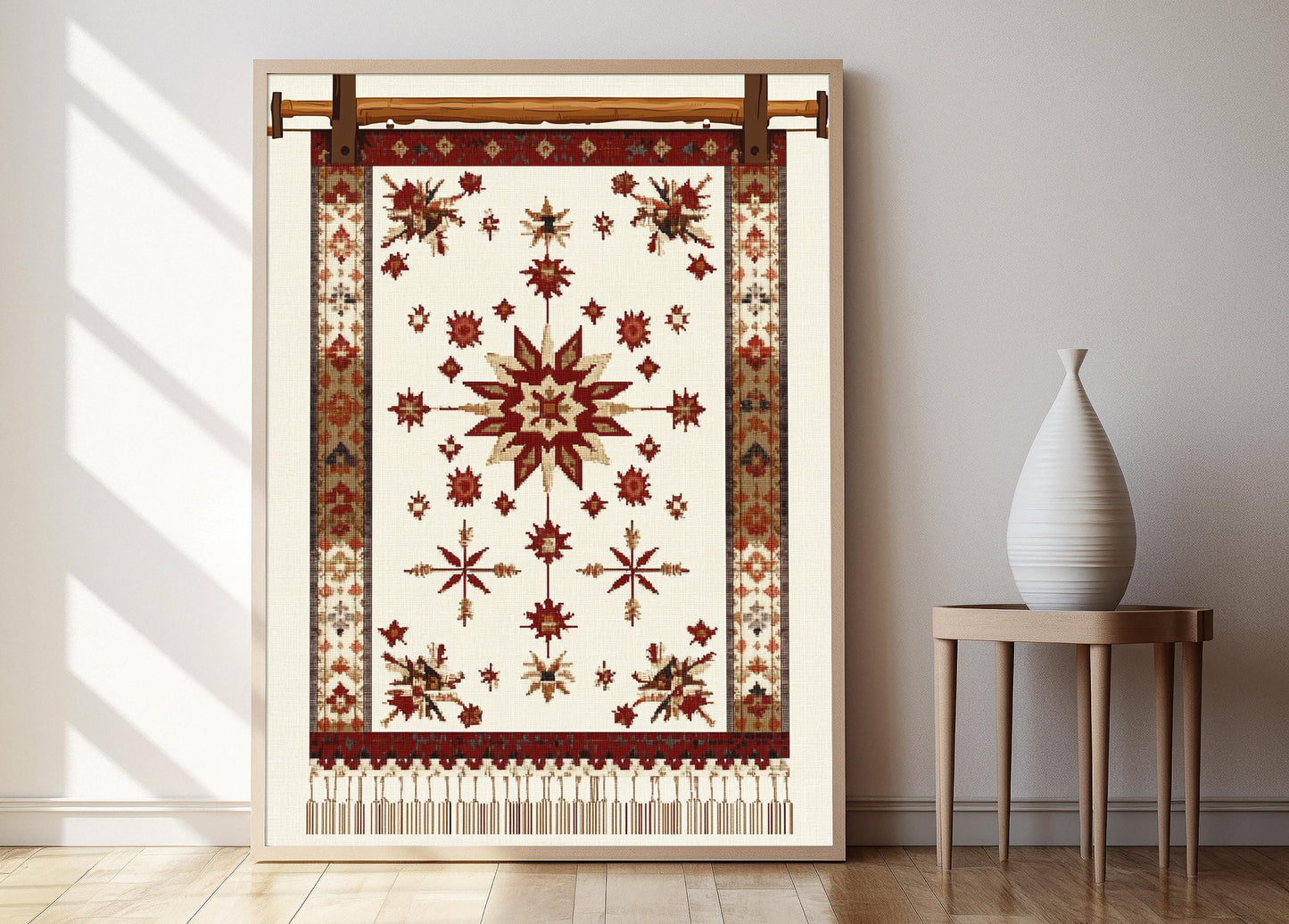 Affiche Rucava – Poster Art de broderie lettonne rouge et noir