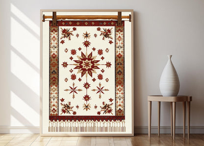 Affiche Rucava – Poster Art de broderie lettonne rouge et noir