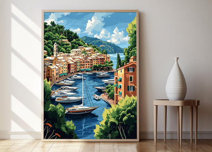 Affiche Portofino – Poster Scène côtière italienne avec bateaux
