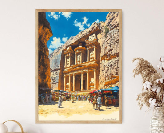 Affiche Petra avec Chameaux – Poster Art Culturelle Jordanienne