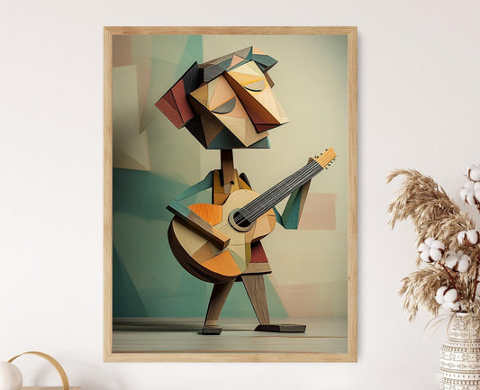Affiche Guitariste Abstrait – Poster Cubiste Moderne de Décor Musical