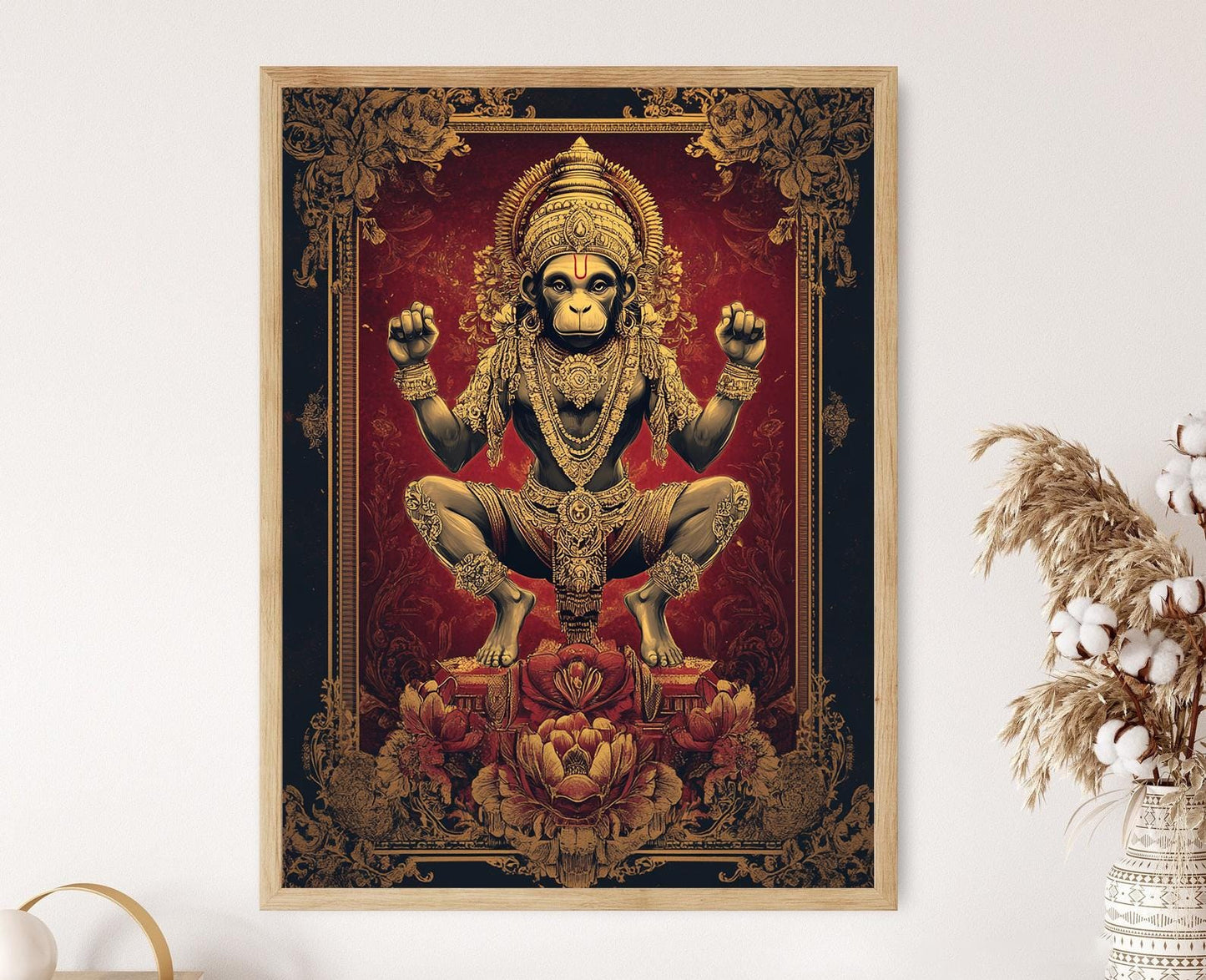 Affiche Hanuman – Poster Art Thai, Mythologie Ramakien, Ornement doré