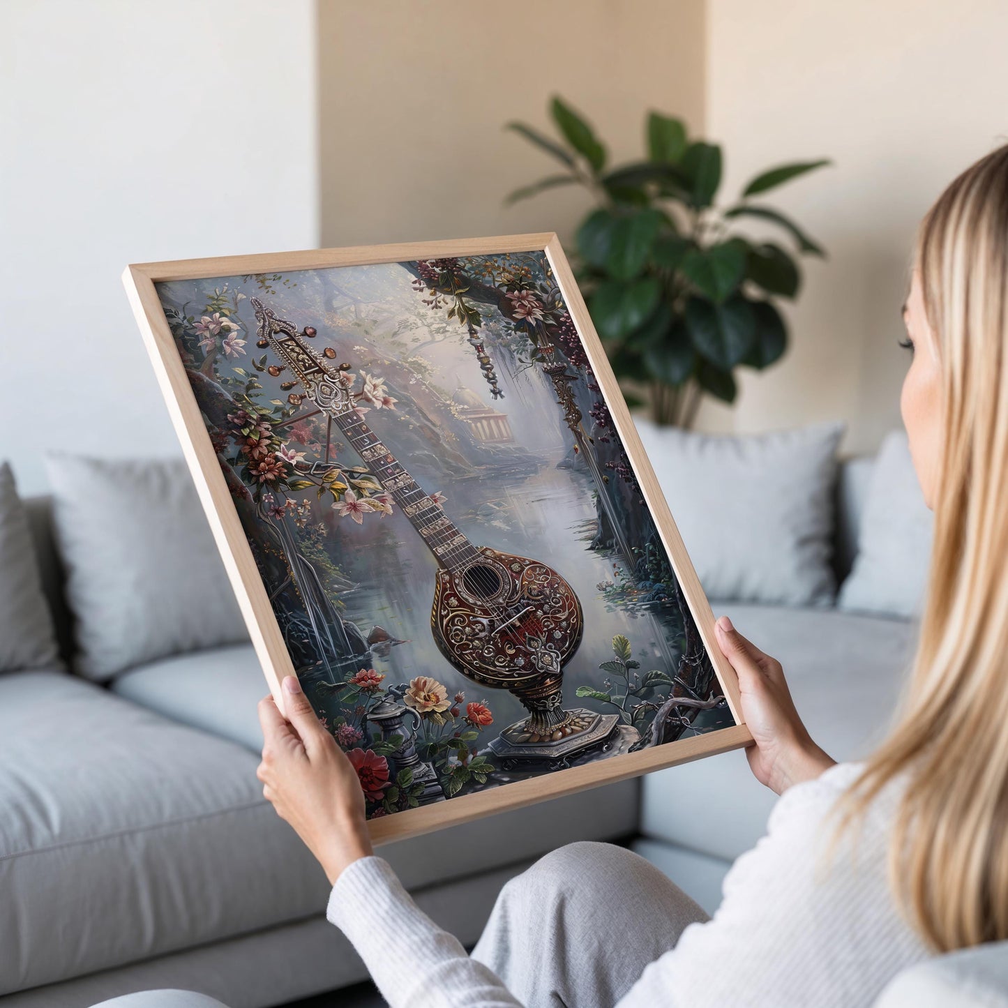 Affiche Sitar Intriquée – Poster Peinture d’un Instrument Musical Indien