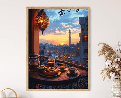 Affiche Café avec Vue de Zarqa – Décor Urbain Jordanien