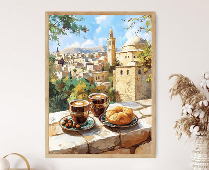 Affiche Café Jordanien sur Balcon de Madaba – Art de la Ville en Mosaïque