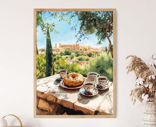 Affiche Café Culturel – Poster Art de Balcon à Irbid, Paysage Historique