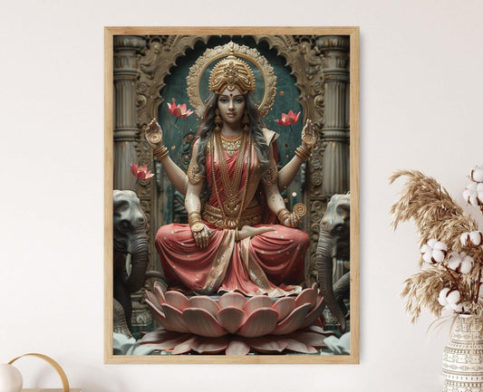 Affiche Lakshmi sur Lotus – Poster de la Déesse de la Richesse