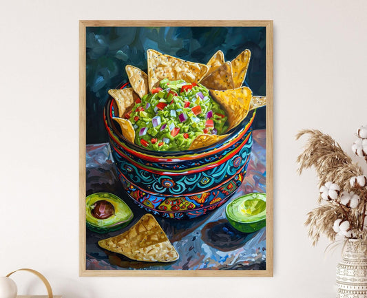 Affiche Guacamole et Chips – Illustration Colorée de Plat Mexicain