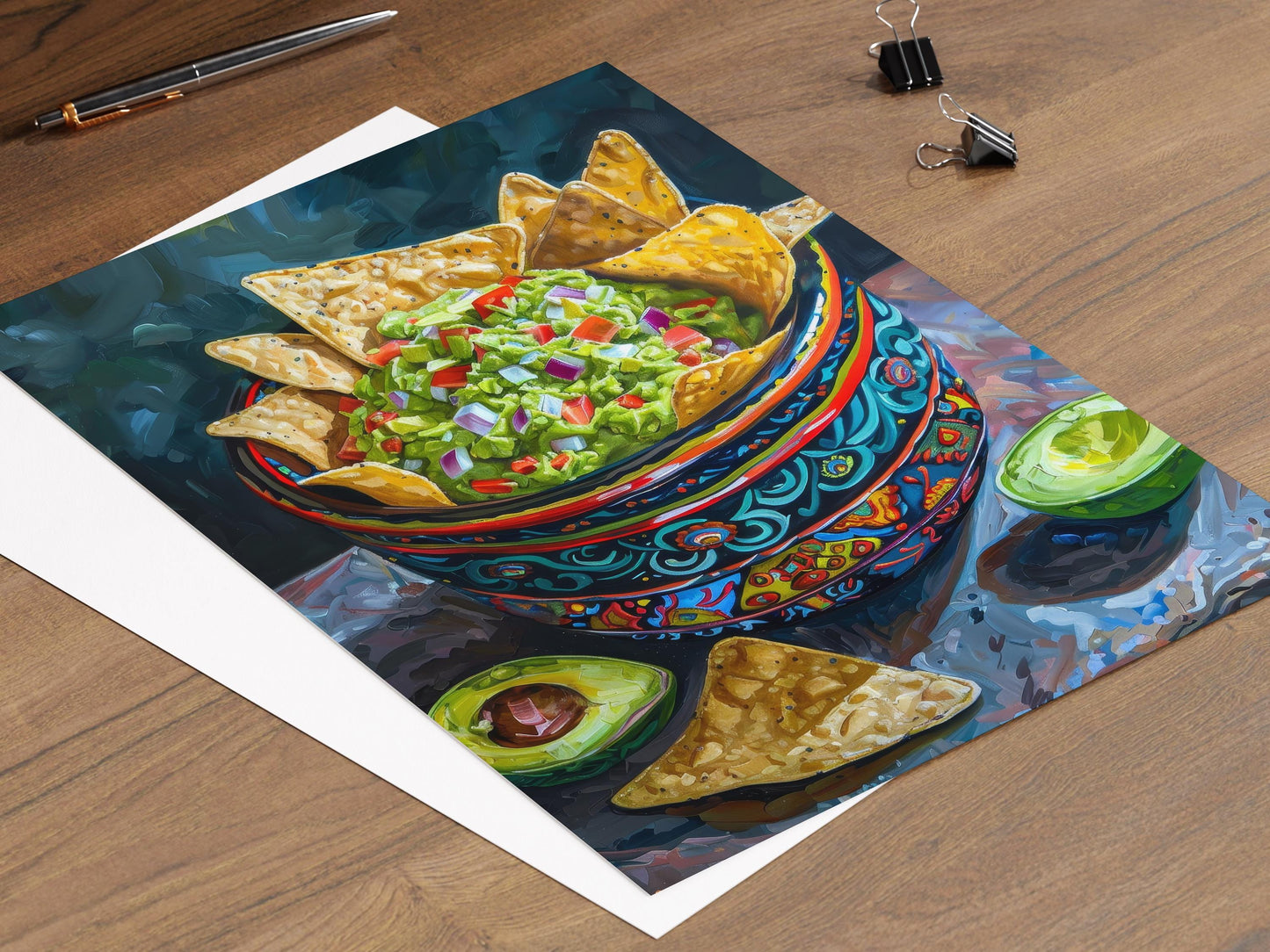 Affiche Guacamole et Chips – Illustration Colorée de Plat Mexicain