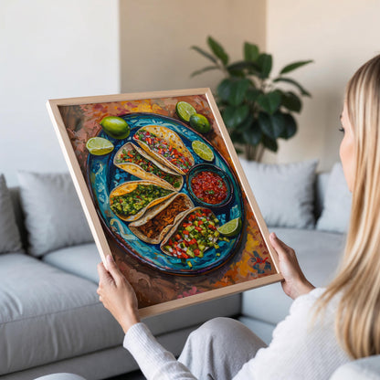 Affiche de Plat de Tacos Coloré – Tableau de Cuisine Mexicaine