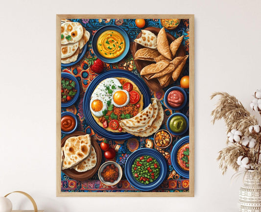 Affiche Petit-Déjeuner du Moyen-Orient – Illustration Culinaire Colorée