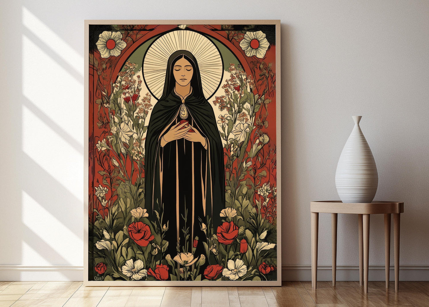 Affiche Hildegarde de Bingen – Poster Icone Florale Médiévale Gothique