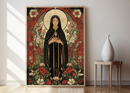 Affiche Hildegarde de Bingen – Poster Icone Florale Médiévale Gothique