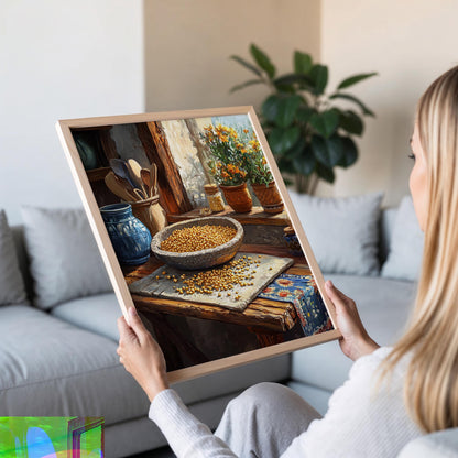 Affiche Métate – Poster Pierre à Moudre du Maïs Mexicain, Décor Restaurant