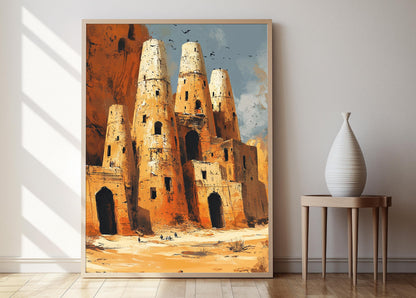 Affiche Pigeonniers Syriens – Poster Architecture de Raqqa, Héritage du Moyen-Orient