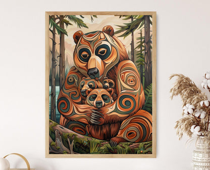 Affiche Famille d'Ours Haida – Art Autochtone en Esprit de Forêt