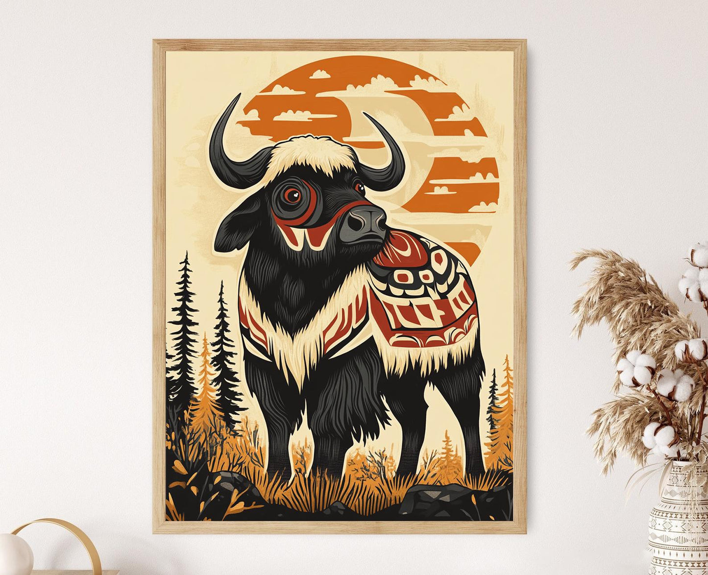 Affiche Bison Haida – Art Tribal Inspiré de la Faune Indigène