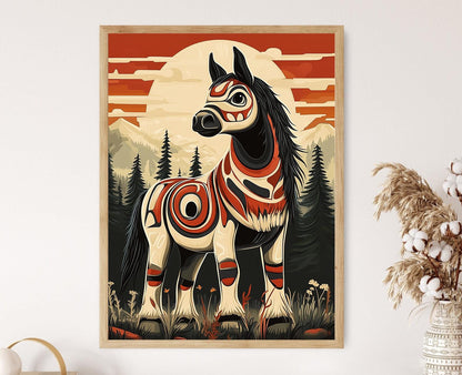 Affiche Cheval Haida – Art Tribal Inspiré des Premières Nations