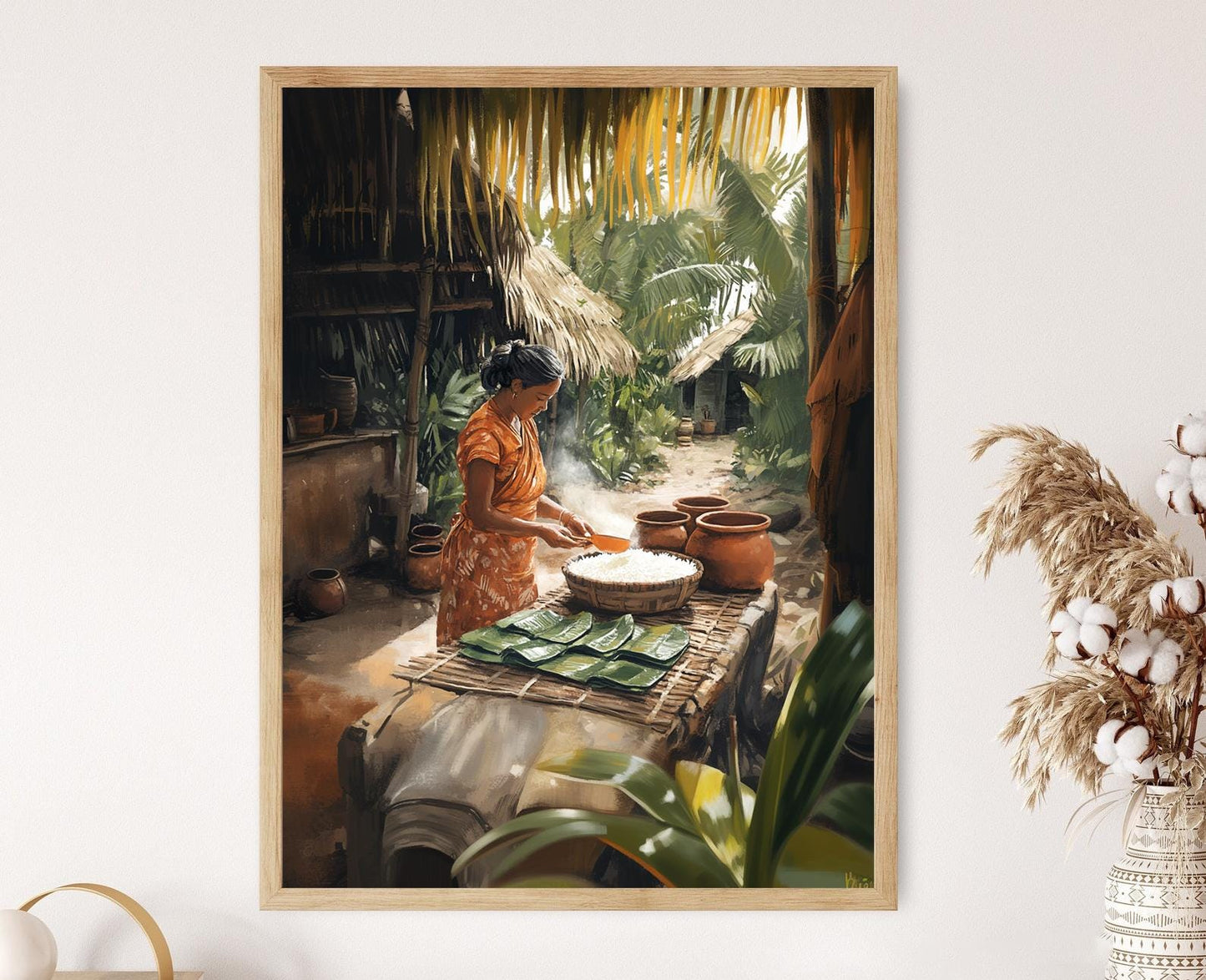 Affiche Cuisine Malgache – Poster Art de la Femme Préparant le Ravitoto