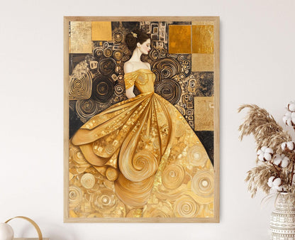 Affiche Femme en Or – Poster Art Déco avec Motifs Géométriques