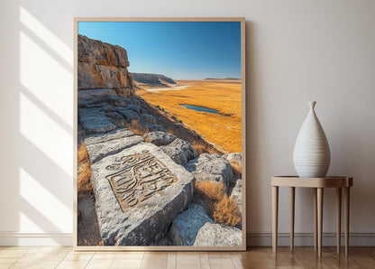 Affiche Petroglyphes de Gobustan – Art Azerbaïdjanais et Vue sur la Mer Caspienne