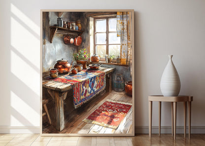 Affiche Cuisine Azerbaïdjanaise – Poster Tapis Kilim & Décor Cuivre/Céramique