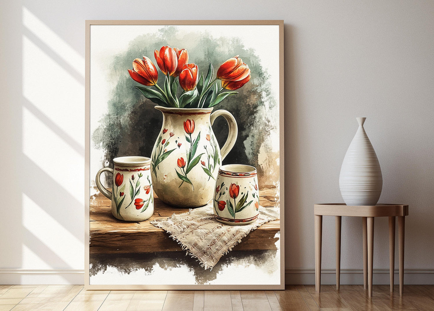 Affiche en Faïence Polonaise – Poster Art Tulipe, Décor de Cuisine Folk