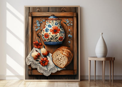 Affiche Beurre en Pierre Émaillée – Poster Art Floral pour Cuisine Rustique