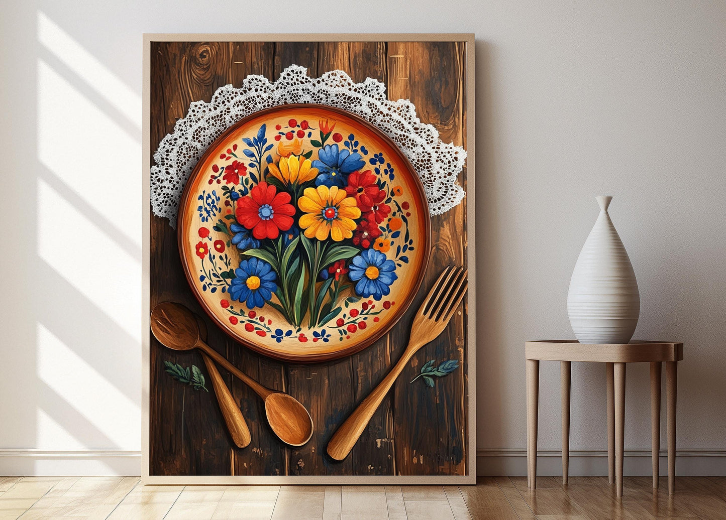 Affiche Bol en Céramique Polonaise – Poster Art Fleurs Traditionnelles