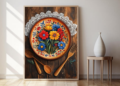 Affiche Bol en Céramique Polonaise – Poster Art Fleurs Traditionnelles