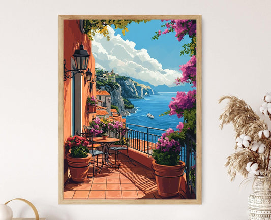 Affiche Terrasse Méditerranéenne – Poster Bougainvillier Vibrant