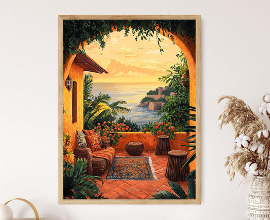 Affiche Côte de Cape avec Tissu Kente – Artwork Culturel Ghanéen