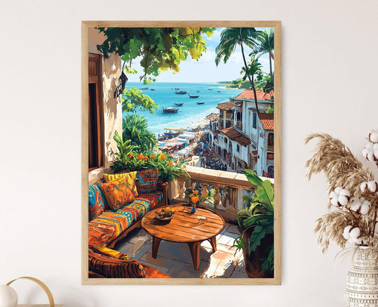 Affiche Zanzibar – Impression artistique de Stone Town, décor côtier