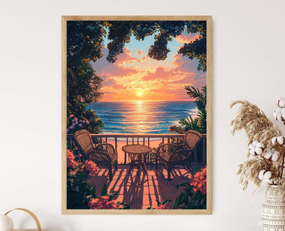 Affiche Terrasse de Libreville – Poster Art Côte Gabonaise, Coucher de Soleil Vibrant