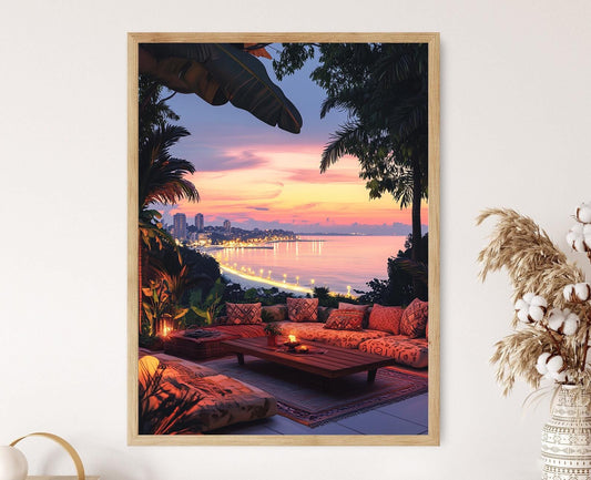 Affiche Maputo – Poster Art côtière du Mozambique, Terrasse et Capulana