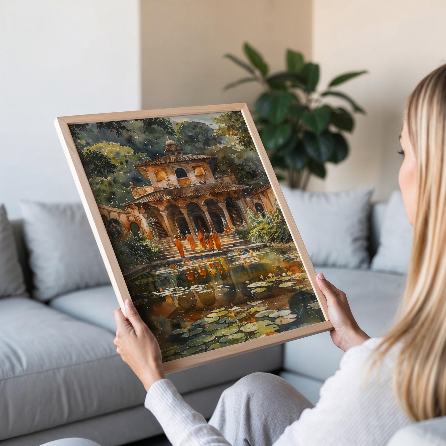 Affiche Temple Bouddhiste Sri Lankais – Art Religieux Aquarelle, Décor Mural