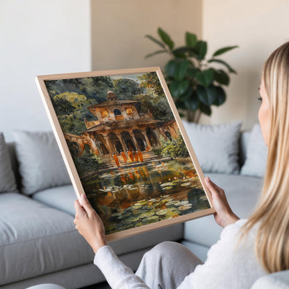 Affiche Temple Bouddhiste Sri Lankais – Art Religieux Aquarelle, Décor Mural