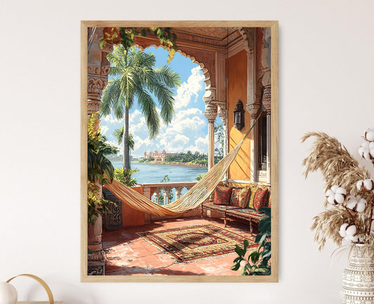 Affiche Surat Terrace avec Décor Zari – Art Héritage Indien, Vue sur la Rivière Tapi