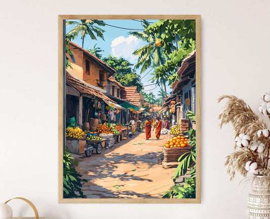 Affiche Marché Srilankais – Illustration Colorée de Jaffna Village