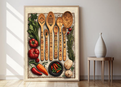 Affiche Cuillère en Bois Bulgare – Poster Artisanal pour Cuisine Rustique